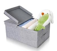 Cozary Caja de Almacenaje con Tapa - Diseño Abatible, 29L Capacidad, Plegable y Apilable, Ideal para Ropa y Accesorios - Gris - 48x29x21cm