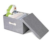 Cozary Caja de Almacenaje con Tapa y Manijas - Gran Capacidad de 30L, Plegable y Apilable para Ropa, Accesorios y Más - Gris - 40x30x25cm
