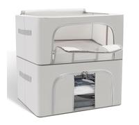 Cozary Caja de almacenamiento plegable para ropa, 2 unidades, 24 L, con cremallera, marco de metal, ventana transparente, tela Oxford protege contra la humedad y el polvo, para ropa, ropa de cama