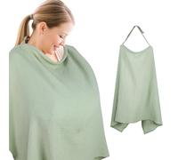 Cozary Cubierta de Lactancia Materna, Delantal de Lactancia,76 x 110 cm, Bufanda de Lactancia Suave y Transpirable,Algodón,Funda de Lactancia para Lactancia con Correa Ajustable en la Espalda, Verde