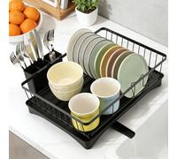 Cozary Escurridor de Platos, Escurreplatos con Drenaje, Dish Drying Rack con Portacubiertos, Ahorra Espacio Escurridor Fregadero para Hogar y Cocina