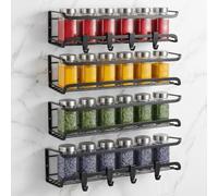 Cozary Especieros Para Cocina, 4 Piezas Especiero Pared, Organizador Cocina Con 4 Ganchos Móviles, Organizador Especias Cocina Sin Taladrar, Spice Rack Negro para Cocina Armarios y Baño