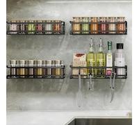 Cozary Especieros Para Cocina, 4 Piezas Especiero Pared, Organizador Cocina Con 4 Ganchos Móviles, Organizador Especias Cocina Sin Taladrar, Spice Rack Negro para Cocina Armarios y Baño