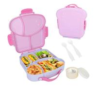 Cozary Fiambrera con 4 Compartimentos - Lunch Box 900 ml con Asa, Impermeable, Sin BPA, Diseño Tostada, Violeta (Morado)