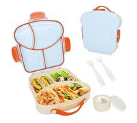 Cozary Fiambrera con 4 Compartimentos y Salsero, con Asa de Transporte, Diseño de Tostada, Sin BPA, para Escuela y Excursiones (Azul)