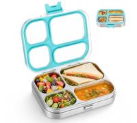 Cozary Fiambrera infantil de acero inoxidable, Caja de Bento Hermética con 4 Compartimentos, sin BPA, apta para lavavajillas, a prueba de fugas, caja bento para pícnic, escolar, almuerzo, recipiente,