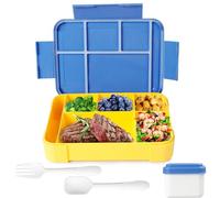 Cozary Fiambrera Niños, 1330ml Lunch Box con Cubiertos, Bentobox con 5 Compartimentos Sin BPA, Fiambrera Comida Trabajo Picnic, Amarillo
