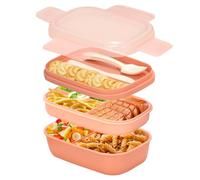 Cozary Fiambreras Comida Trabajo 3 Capas, 1900ML Lunch Box con Compartimentos Cubiertos para Adultos, Sin BPA, Seguro para Microondas, Bento Box para Oficina, Escuela, Rosa