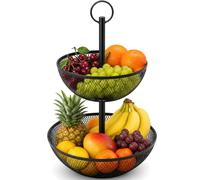 Cozary Frutero de 2 Pisos, Frutero de Metal, Almacenamiento Decorativo para Frutas, Práctica Cesta de Frutas, para Almacenamiento Verduras, Pan y Aperitivos, Negro