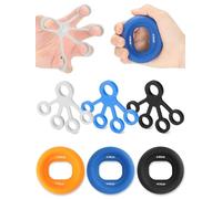 Cozary Hand Grip y Ejercitador de Antebrazo, 6 Piezas - Kit de Fuerza de Agarre con 3 Anillos y 3 Bandas de Resistencia Progresiva a Color - para Entrenamiento en Casa, Escalada y Fortalecimiento
