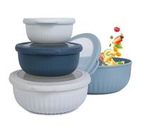 Cozary Juego de 4 Cuencos Mezcladores de Plástico, Bol Ensalada (400ML, 780ML,1400ML, 2200ML), Bol Plastico con Tapa, Apilables, sin BPA, Bowl para Mezclar, Apto para Microondas y Lavavajillas