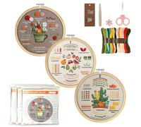 Cozary Kit Bordado Principiantes - Set Completo con 16 Colores de Hilo, 3 Telas Impresas con Motivos Florales, Bastidor de Bambú (20 cm), Tijeras y Accesorios - Manualidades DIY Kit de Bordado