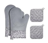 Cozary Manoplas Horno, Resistentes Guantes Horno un par y 2 Manteles Aislados, Silicona y Algodón Manoplas de Horno para Hornear Cocinar Barbacoa Microondas, Parrilla - Gris
