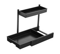 Cozary Organizador Bajo Fregadero, Estantería Extraíble 2 Niveles Ajustable para Cocina, L Shape para Esquinas, Organizador de Productos de Limpieza, Gabinete, Baño, Escritorio