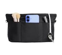 Cozary Organizador de Bolsos Pequeño M - Organizador de nailon con llavero, 6 bolsillos exteriores y 6 compartimentos internos (1 con cremallera), 26x10x14 cm, Negro