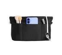 Cozary Organizador de Bolsos Pequeño S - Organizador de nailon con llavero, 6 bolsillos exteriores y 6 compartimentos internos (1 con cremallera), 24x9x13 cm, Negro