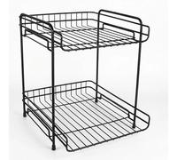 Cozary Organizador de Cocina, Estantería de 2 Niveles de Acero - Diseño Ventilado para Especias y Café, Ahorro de Espacio para Baño u Oficina (30x29.5x25cm, Negro)