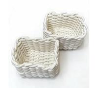 Cozary Pack de 2 Cestas de Almacenamiento de Algodón Tejido, Cestas Cuadradas Blancas para Baño, Escritorio y Mesita de Noche, Organizadores Decorativos para Cosméticos y Juguetes, 20x14x12.5cm