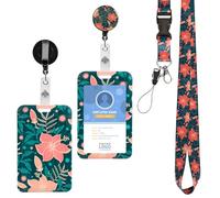 Cozary Porta Tarjetas Identificativas, Cordón Desmontable con Clip Retráctil, Funda Porta Tarjeta Colgante Protector Floral de Visita Puerta para Enfermeras, Médico, Maestros y Estudiantes