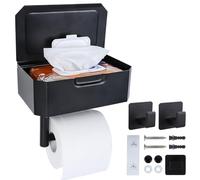 Cozary Portarrollos para Papel Higiénico, Adhesivo Porta Rollos de Papel Higienico con Estante, Soporte Papel Higienico de Acero Inoxidable, Portarrollos Baño sin Taladro, Negro