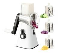 Cozary Rallador de Queso Manual, Cortador de Verduras Multifunción con 3 Cuchillas de Acero Inox Intercambiables (Rallar, Cortar, Juliana) - Base de Ventosa Antideslizante y Mango Ergonómico - Sin BPA