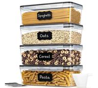 Cozary Recipientes Herméticos para Alimentos, 4 Unidades, 3,2L, Transparente, Plástico sin BPA, para Pasta y Cereales, con 2 Cucharas Medidoras y Etiquetas Reutilizables