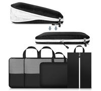 Cozary Set de 4 Bolsas de Compresión Doble Cara, 3 Bolsas Compresion Viaje 1 Bolsa para Zapatos, Compression Packing Cubes Organizador de Maletas para Viajes, Senderismo y Cruceros