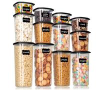 Cozary Set de recipientes herméticos para alimentos - 12 botes cocina (2x 0.36L-1.64L) und 16 etiquetas negras, ideal para almacenaje cocina, tarros cocina