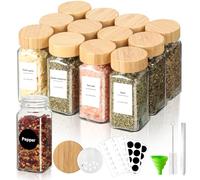 Cozary Tarros para Especias Botes Especias Cristal 12 tarros 120ml con etiquetas cepillo de limpieza embudo Tapa Ideal para guardar especias, canela, semillas de sésamo