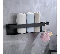 Cozary Toalleros de Baño sin Taladro, Toallero Adhesivo Baño, Toalheiros WC Sem Furos con Ganchos, Acero Inoxidable, Colgador Toallas para Baño & Cocina, 43CM, Negro