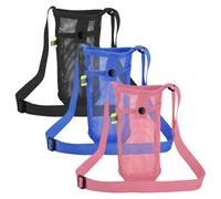COZERI 3 soportes para botellas de agua de malla con correa de hombro ajustable, portabotellas portátil para colgar para festivales, camping, senderismo, bolsa con bolsillo adicional
