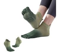 CoziSox 2 Pares Calcetines Antideslizantes Mujer - Calcetines Yoga Antideslizantes Cinco Dedos con Soporte del Arco, Calcetines Pilates Mujer para Fitness Danza de Algodón Degradado, Verde, M