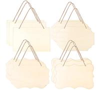 Cozlly 12 Letreros de Madera Sin Terminar, Placa Rectangular en Blanco, Colgante de Signo Con Cuerda para Pirograbado, Pintura, Escritura y Decoración (4 Estilos)