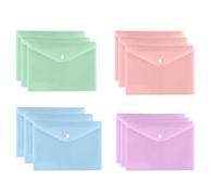 Cozlly 12 Piezas Carpetas Plastico A4, Bolsillos Para Documentos Transparentes, 4 Colores Bolsas de Documentos Con Botón, Carpeta Reutilizable Para Hogar, Oficina, Escuela