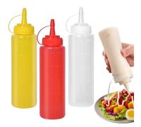 Cozlly Condimento Botellas, 3 Pcs Botella de Salsa con Tapa, 250Ml Squeeze Bottle, para Condimentos, Salsa de Tomate, Mayonesa, Salsa Picante y Aceite de Oliva（Rojo + Blanco + Amarillo）