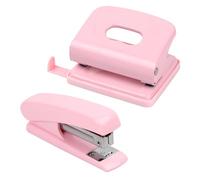 Cozlly Juego de Grapadora y Perforadora Rosa, Perforadora Papel 2 Agujeros, Pequeña Grapadora Oficina, Perforadora Esquinas Redondas, Grapadora Perforadora Esfuerzo Reducido para Oficina Escuela Casa