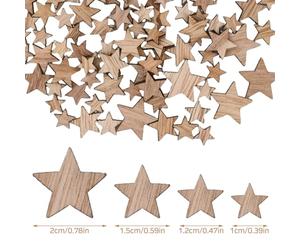 Cozlly Mini Estrellas de Madera - 100 Discos en 4 Tamaños Mezclados para Manualidades y Decoración
