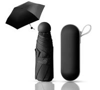 Coztie Paraguas compacto, paraguas de bolsillo de 6 costillas con funda de cápsula, mini paraguas de viaje plegable de viaje para hombres y mujeres, Negro , 90 cm (Durchmesser), [Länge nicht