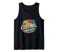 Cozumel México Vacaciones Playa Atardecer Palmera Vintage Camiseta sin Mangas