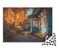 Cozy and Neat Russian House in Autumn with Cat Rompecabezas Puzzle,1000pcs (75x50cm) Adulto Juego Educativo Decoración del Hogar