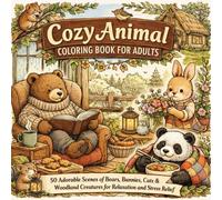 Cozy Animal Coloring Book for Adults: 50 Adorable Scenes of Bears, Bunnies, Cats & Woodland Creatures for Relaxation and Stress Relief