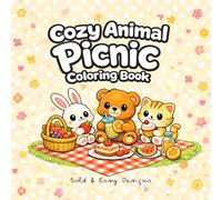 Cozy Animal Picnic Coloring Book: 49 Unique and Simple Picnic Scenes, Cute Kawaii Animals with Bold Outlines for Kids and Adults