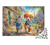 Cozy Animal Scene Paper Two Dogs Walking in Village Street Jigsaw Puzzle Giftable Family Friendly 52x38cm/1000pcs