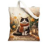 Cozy Autumn Cat Coffee - Bolsa de lona de 13 x 15 pulgadas, Naranja, 13x15 Inch