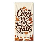 Cozy Autumn Leaf and Paws - Cubiertas de puerta con cita de hojas de arce | Hojas de arce, letrero de puerta delantera, huellas de patas, tipografía cursiva, decoración de entrada de temporada