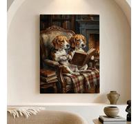 Cozy Beagle - Arte de pared de perro beagle, impresión en lienzo de lectura canina marrón y beige, decoración elegante para el hogar para sala de estar, oficina, biblioteca, amantes de los animales