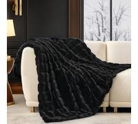 Cozy Bliss Manta de Piel sintética para sofá, acogedora y cálida Manta de Felpa a Rayas para sofá, Dormitorio, Sala de Estar, Color Negro