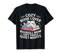 Cozy Book Lover Ragdoll Mamá Páginas Suaves Noches tranquilas Camiseta