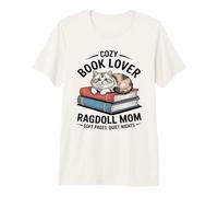 Cozy Book Lover Ragdoll Mamá Páginas Suaves Noches tranquilas Camiseta Premium