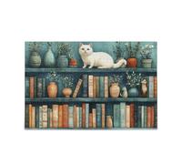 Cozy Book Shelf Feline Haven - Rompecabezas de madera para 1000 piezas